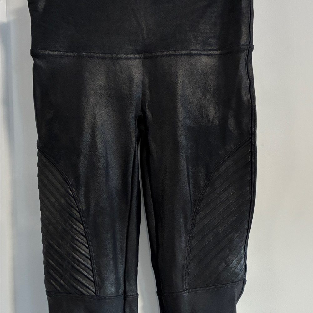 Spanx Black Faux Leather Motto Leggings - size Medium